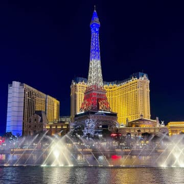 Bellagio Las Vegas fountain at night.