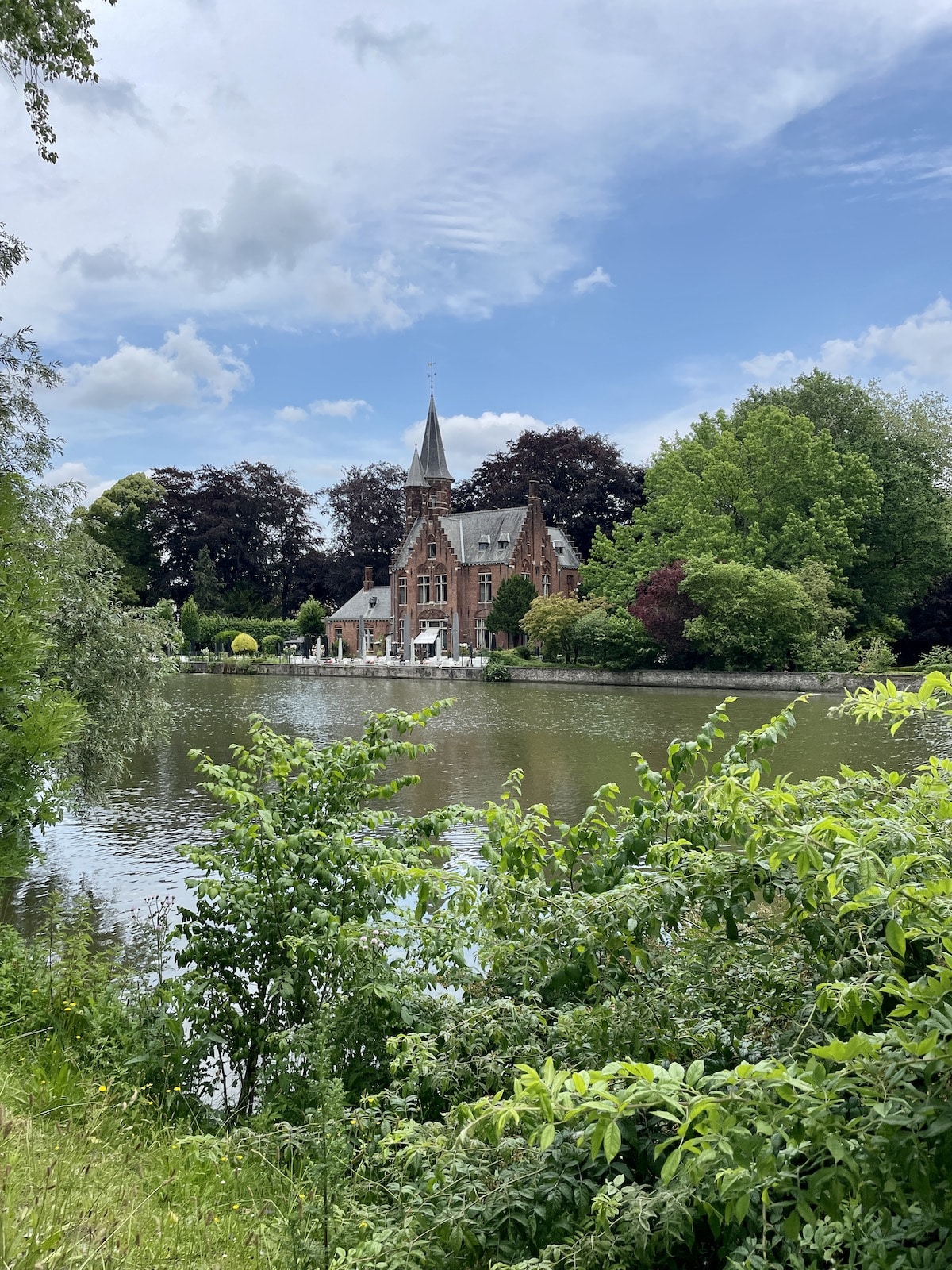 Historic building on a lake.