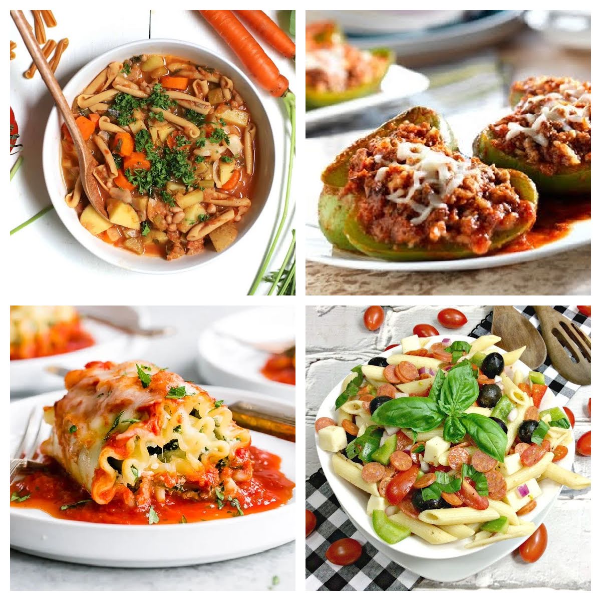 Italian meals in a collage.
