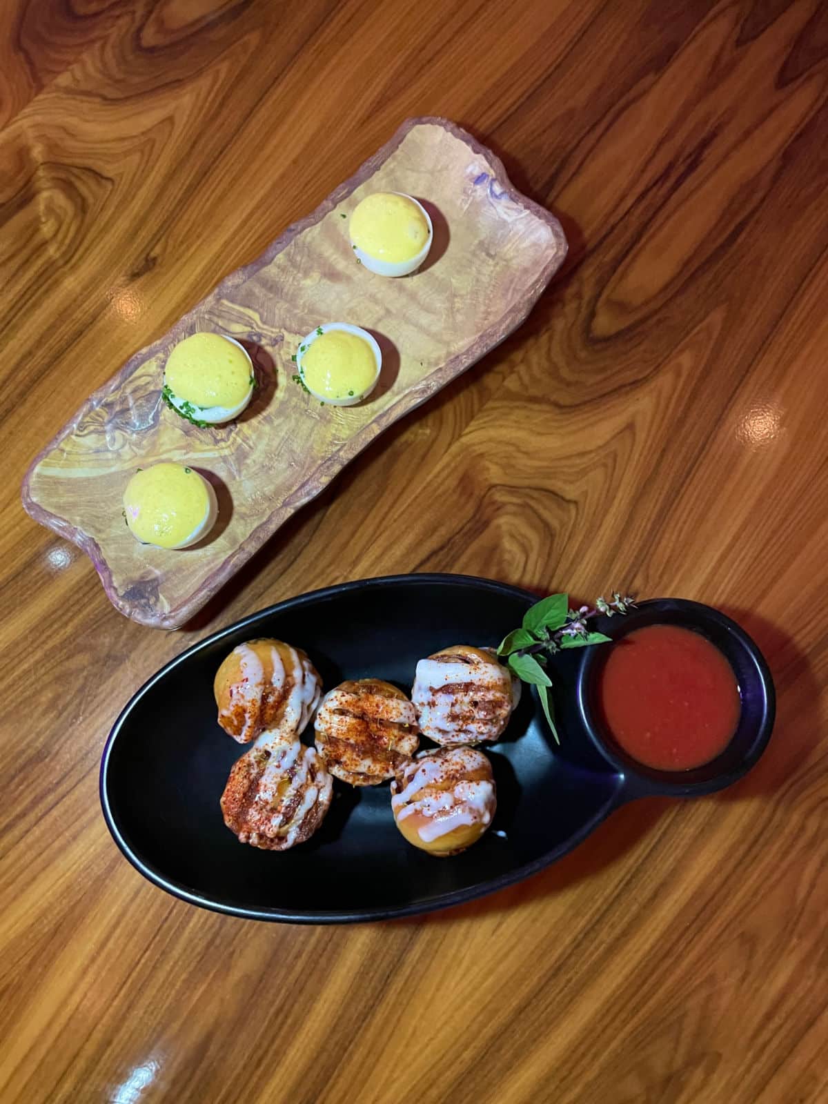 Deviled eggs and dough bites from Retro.