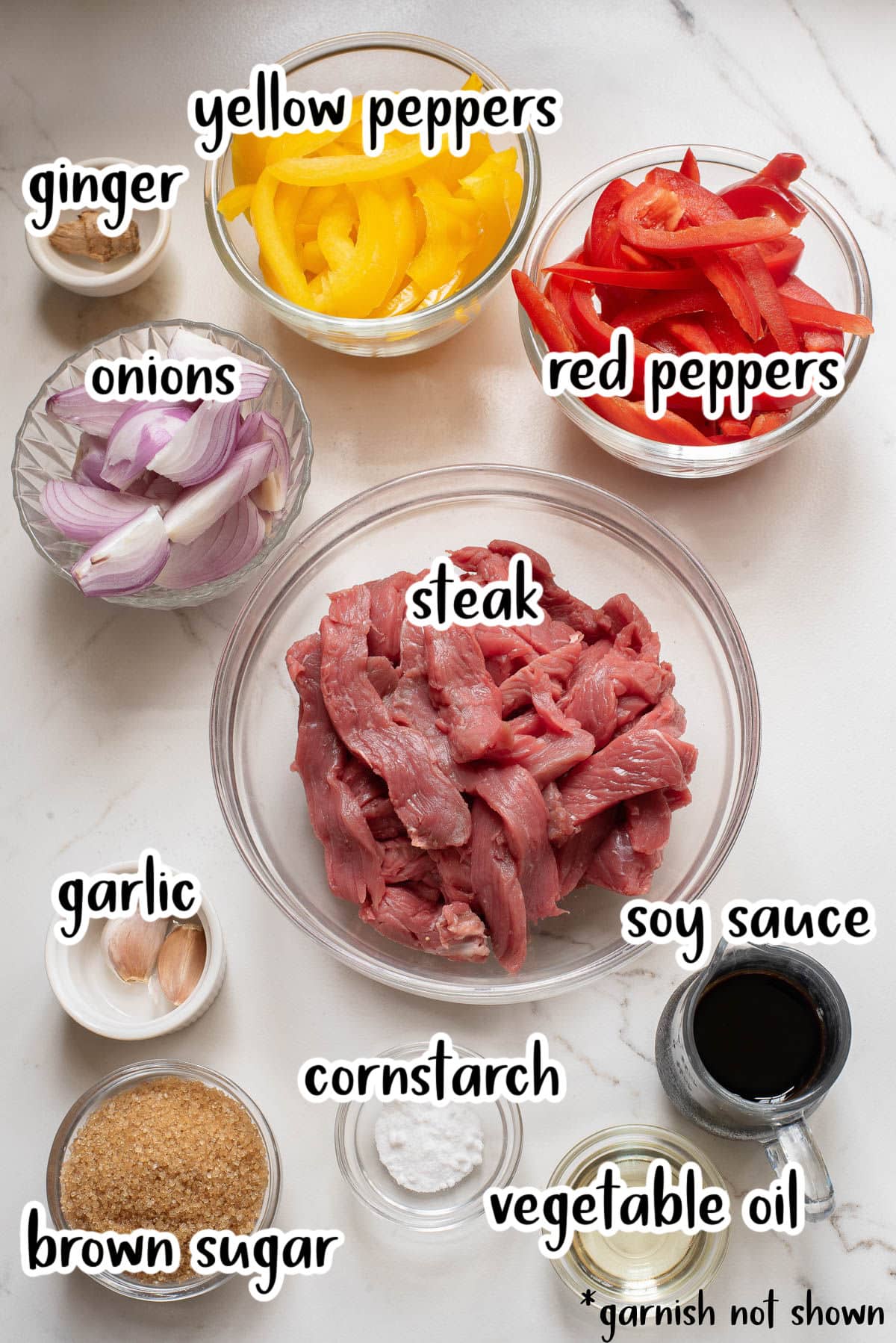 Ingredients for pepper steak.