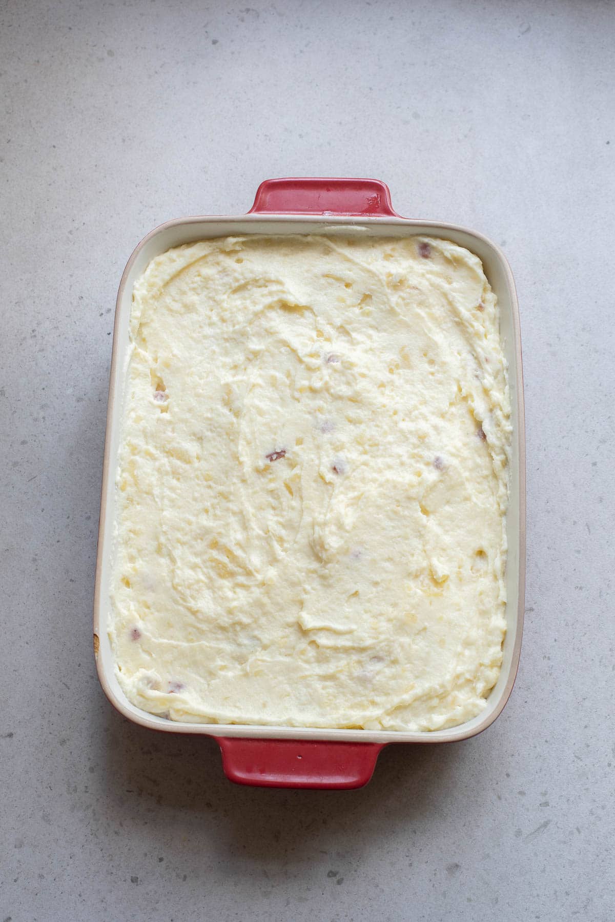 Mashed potatoes in a baking dish.