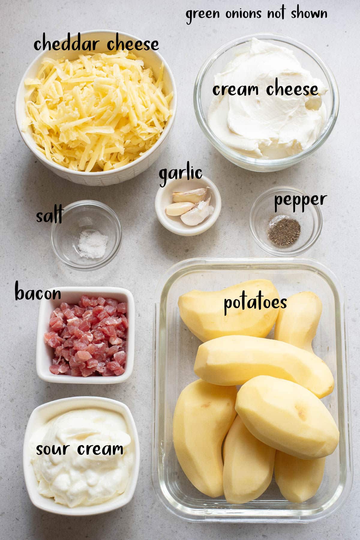 Ingredients for loaded potato casserole.