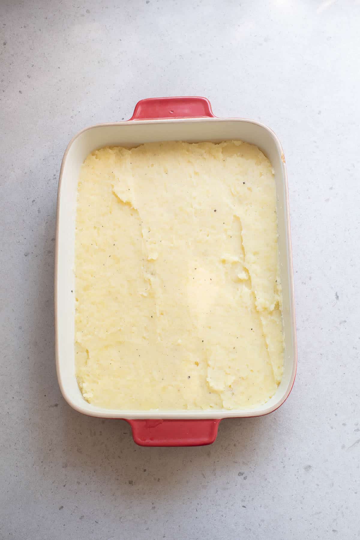 Mashed potatoes in a baking dish.