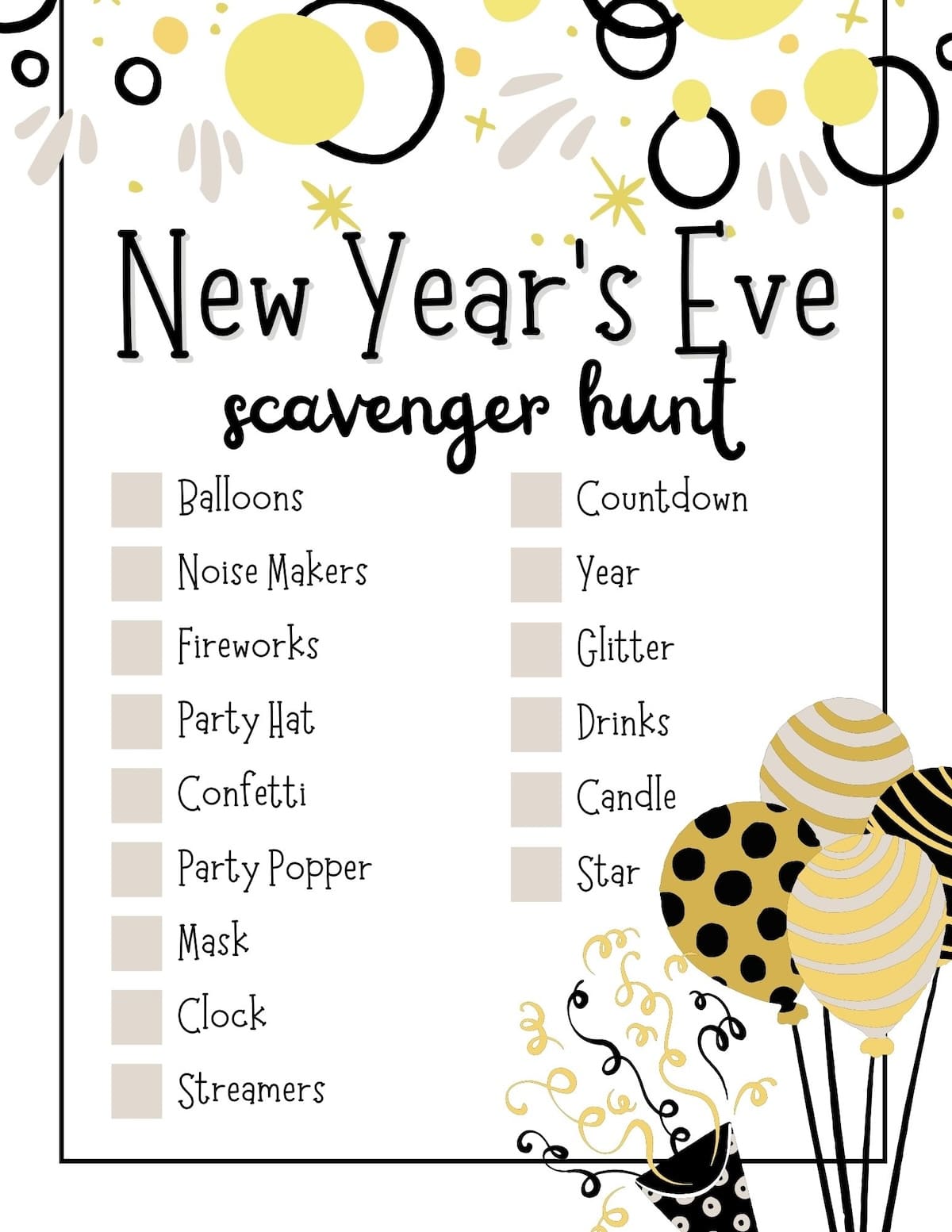 New Years Scavenger Hunt Game Printable New Year's Eve 