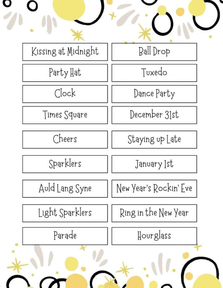 Printable New Year's Eve Games - Food Fun & Faraway Places