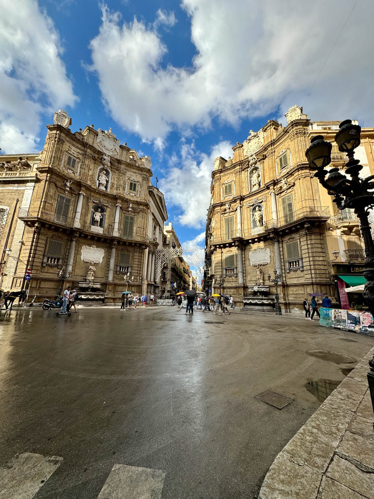Square with historic old buildings in Palermo Italy.