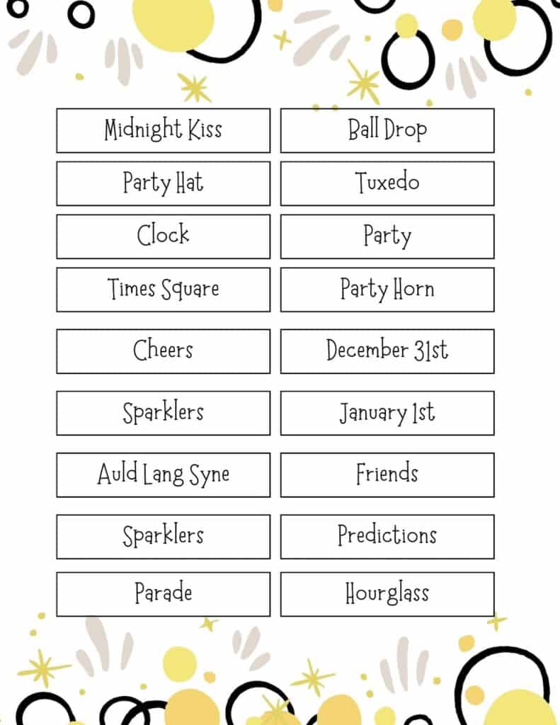 Printable New Year's Eve Games - Food Fun &amp; Faraway Places