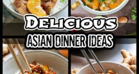 Collage graphic of Asian dinners for Pinterest.