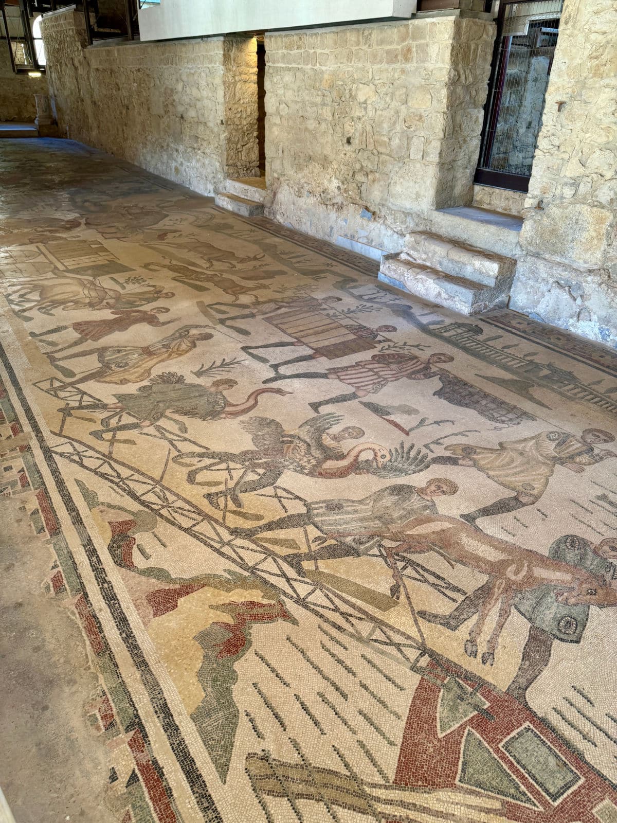 Mosaic on floor in Sicily Italy.