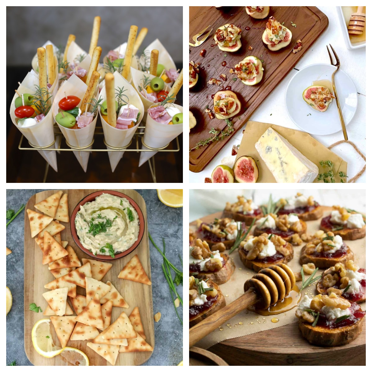 Appetizers that can be served cold in a collage.