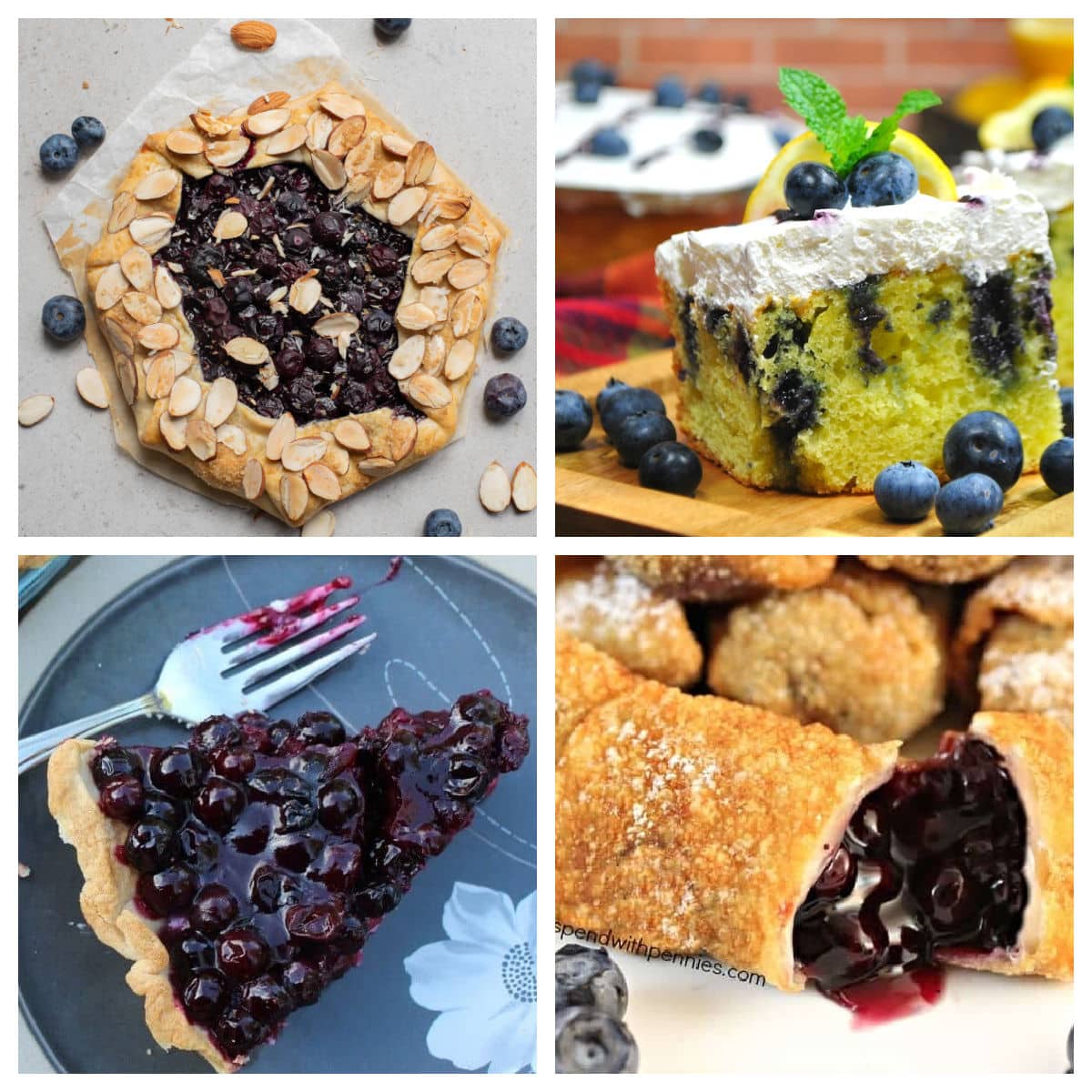 Collage of blueberry desserts.