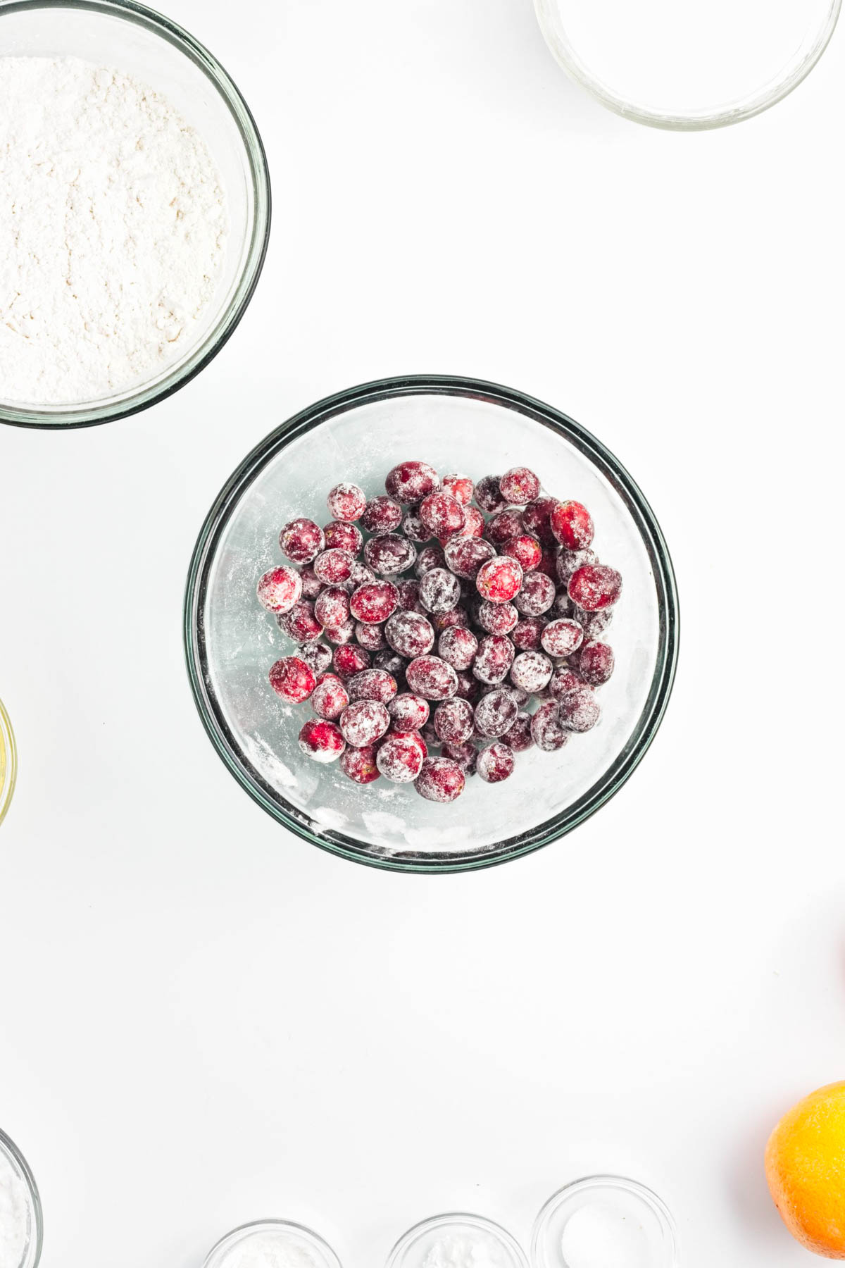 Cranberries coated in flour.