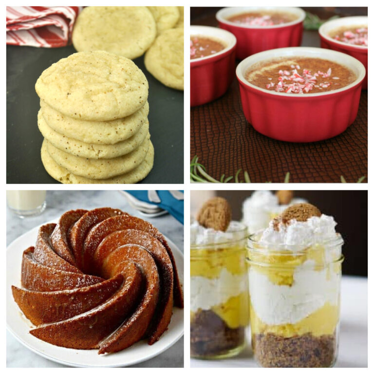 A collage of eggnog desserts.