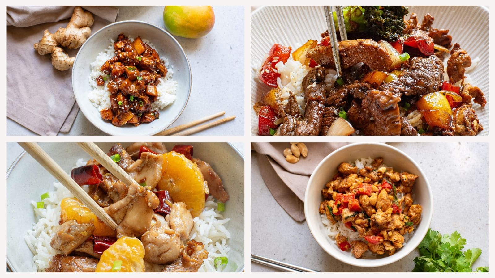 Asian dinners in a collage for MSN.