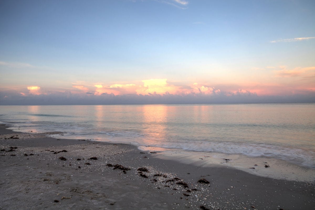 Beach at sunset.