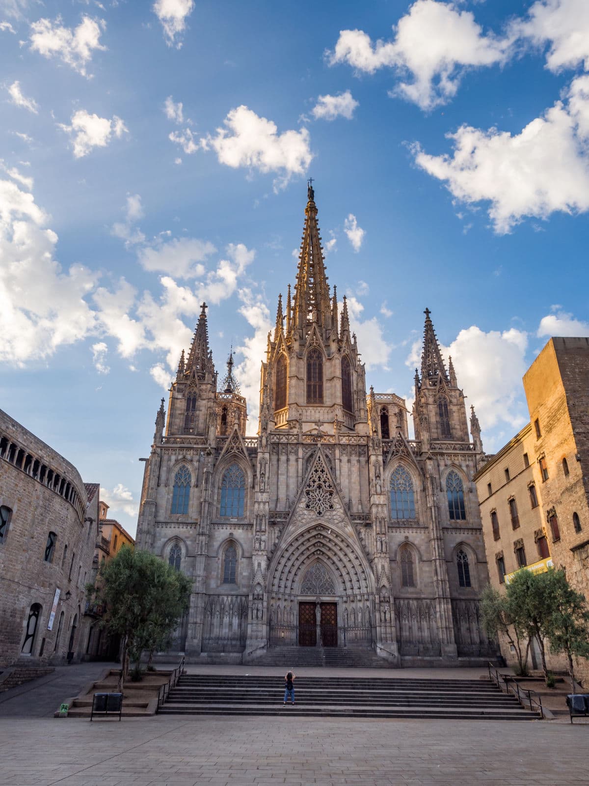 Huge church with steeples against a blue sky.