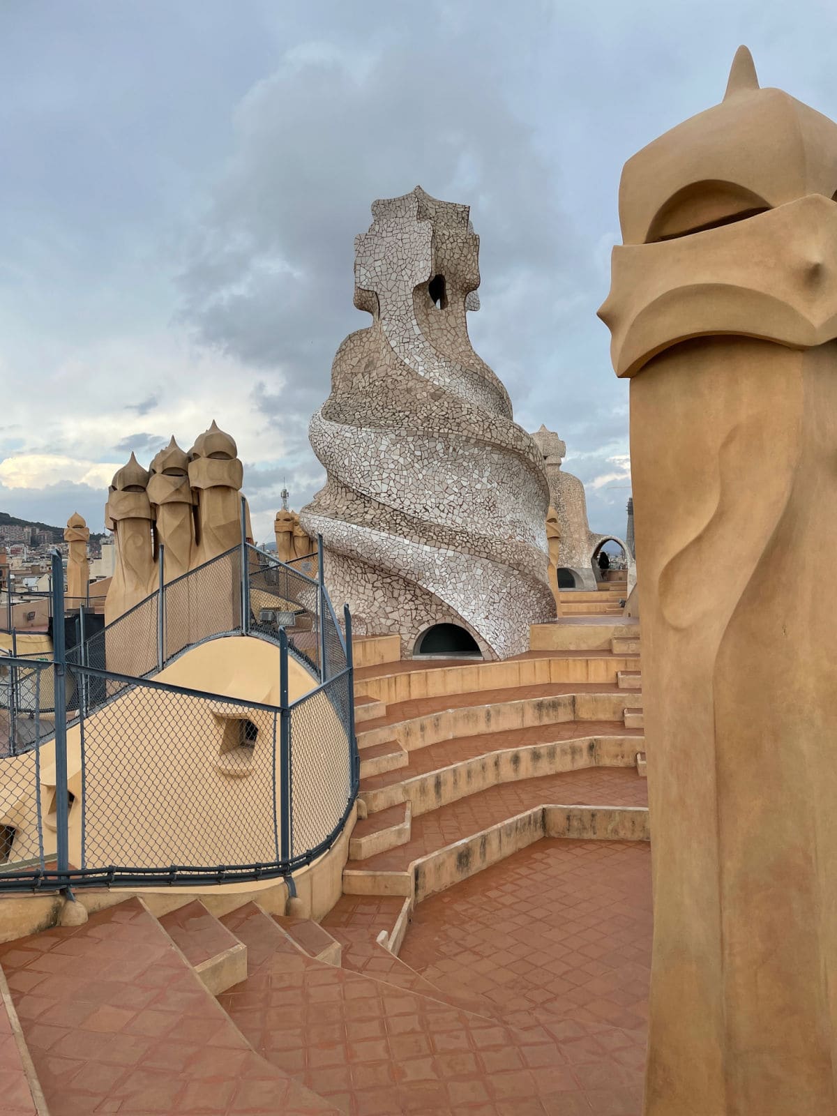 Modernist building in Barcelona Spain with stone art columns.