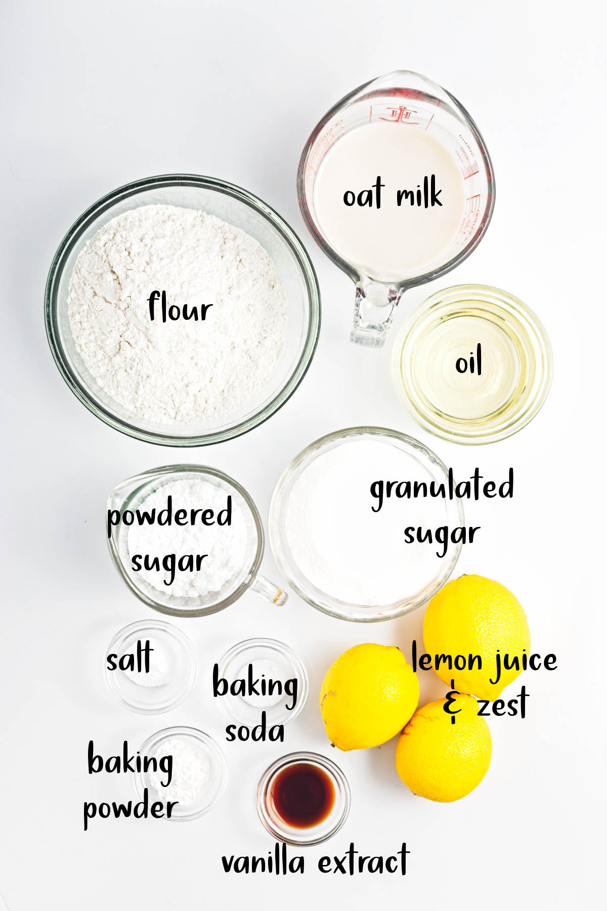 Ingredients for lemon loaf cake graphic with titles of ingredients.