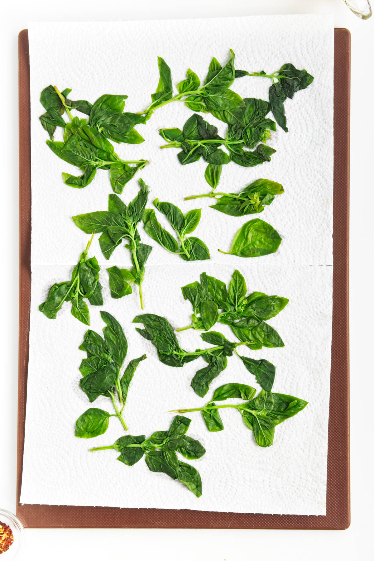 Basil drying on paper towel.