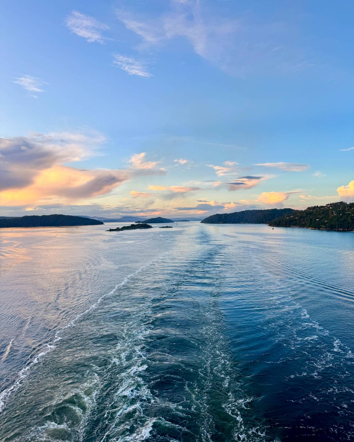 Fjords in Norway at sunset.