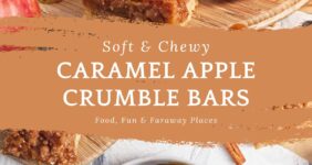 Pinterest image with text for caramel apple crumble bars.