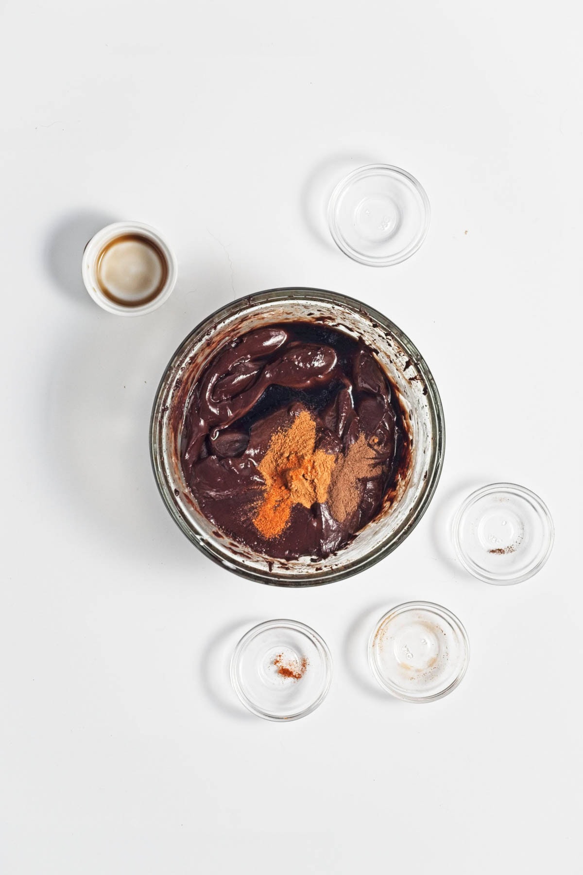 Melted chocolate and spices.