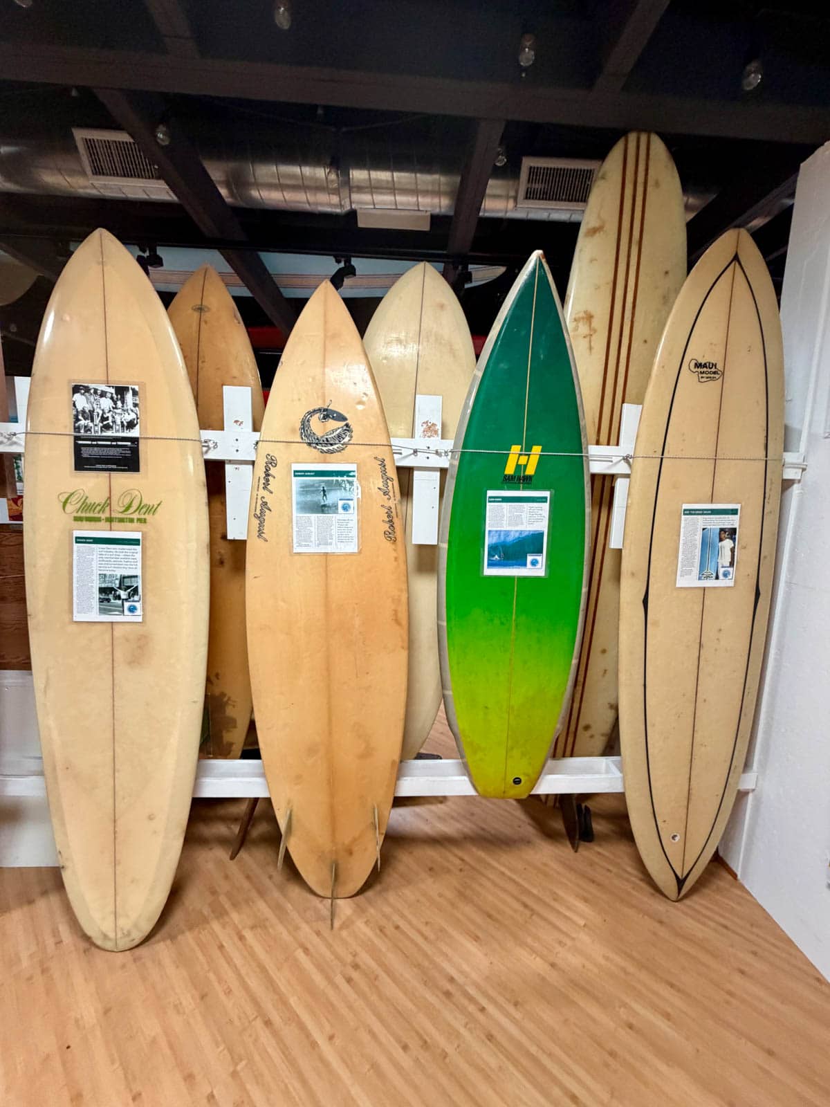 Historic surfboards inside International Surf Museum.