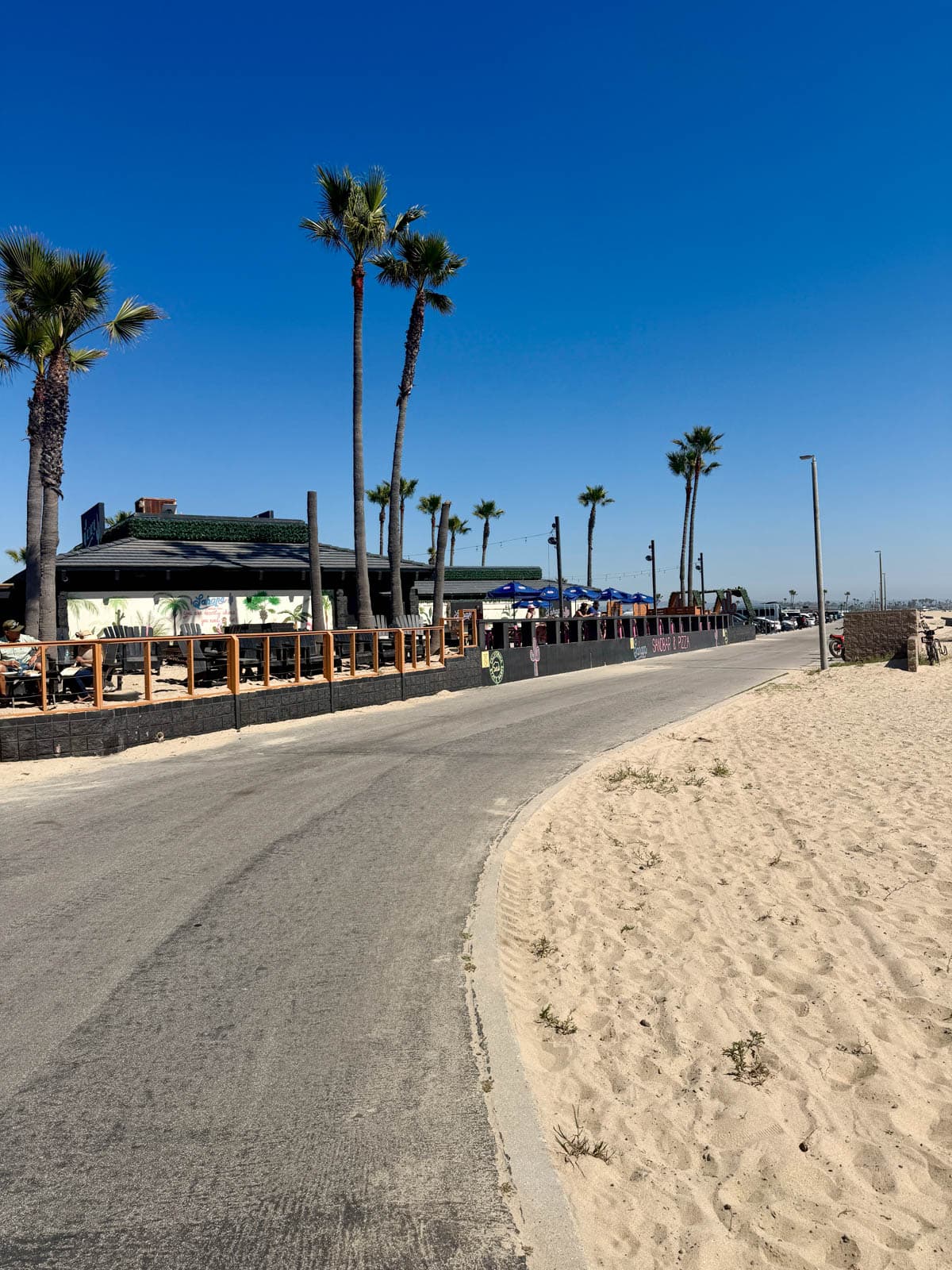 Restaurant on bike path at beach.