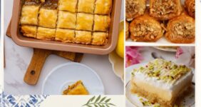 Pinterest image of a collage of Greek desserts.