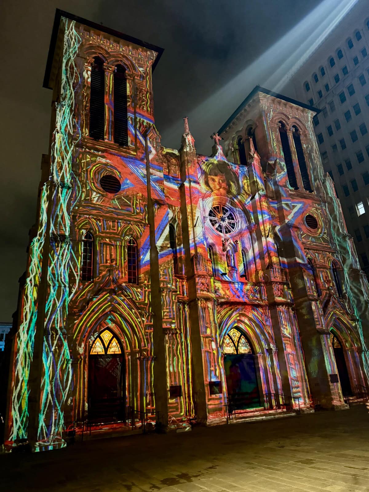 Church with visual light show on facade.